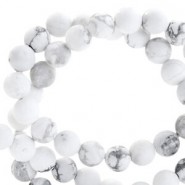 Semi-precious stone beads round 6mm turquoise mat White marmer